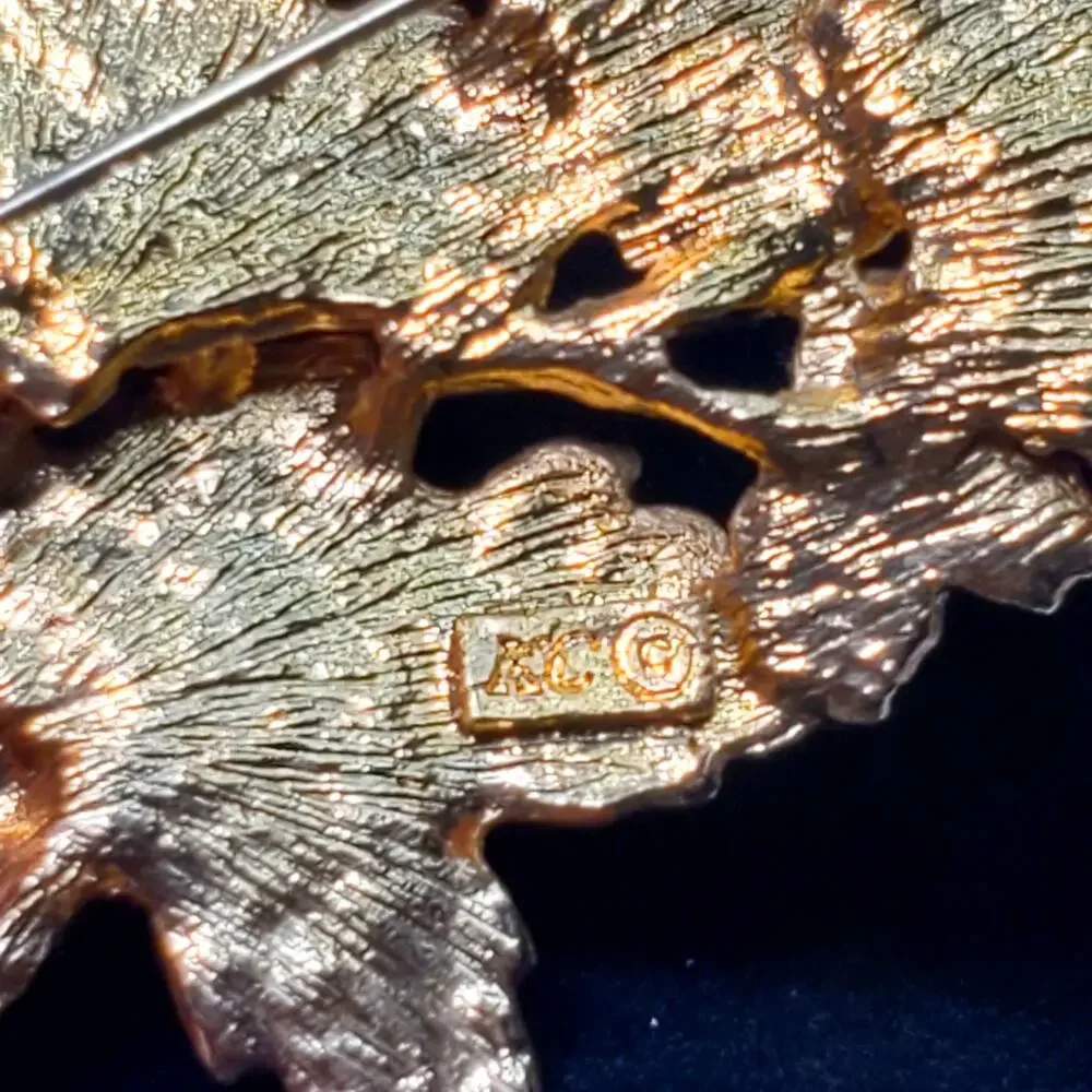 Vintage KC Green Orange Harvest Branch Maple Leaves Enamel 3